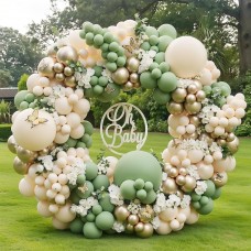 Sage Green Gold Balloon Arch Kit, Sage Green Sand White Beige Metallic Gold Balloons Garland Kit for Baby Shower Bridal Shower Birthday Wedding Jungle Safari Party Decor