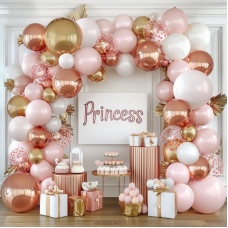 Rose Gold Pink Balloon Arch Kit, Double Stuffed Pearl White Rose Gold Metallic Light Pastel Pink Balloons Garland Kit for Birthday Bridal Shower Baby Shower Wedding Party Decorations