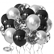 Black and Silver Confetti Balloons, 60pcs 12 inch Metallic Chrome Silver Latex Balloons and Black Latex Balloons for Birthday Baby Shower Wedding and Party Decorations Black and Silver Confetti Balloons, 60pcs 12 inch Metallic Chrome Silver Latex Balloons and Black Latex Balloons for Birthday Baby Shower Wedding and Party Decorations